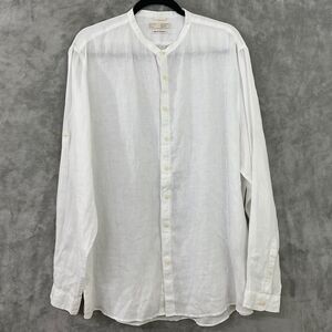 Celio 100% premium Linen Shirt XL Collarless button up white long sleeve EUC